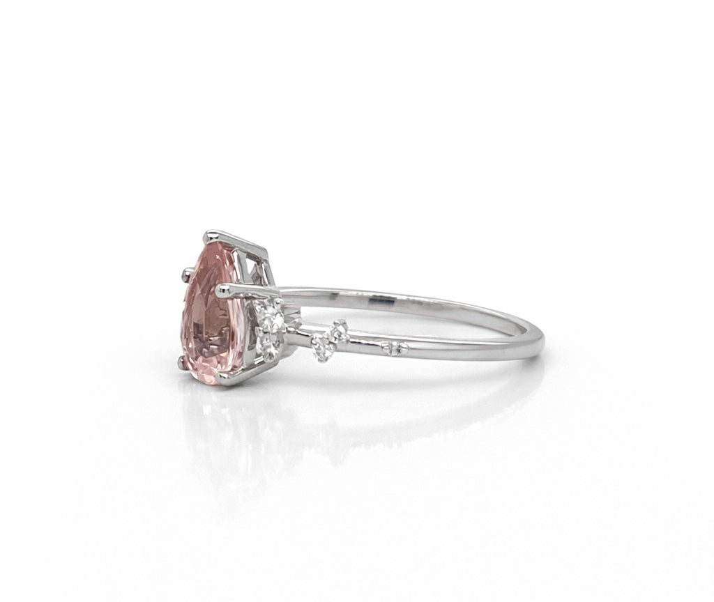 Monroe's "Flowing Nature" Pear Cut Morganite & Diamond Engagement Ring