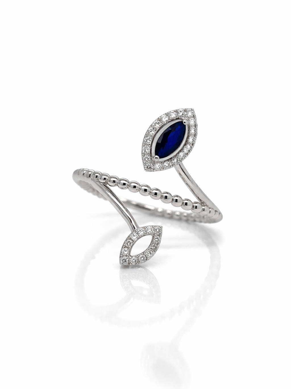 18ct White Gold Sapphire and Diamonds Leaf Motif Ring