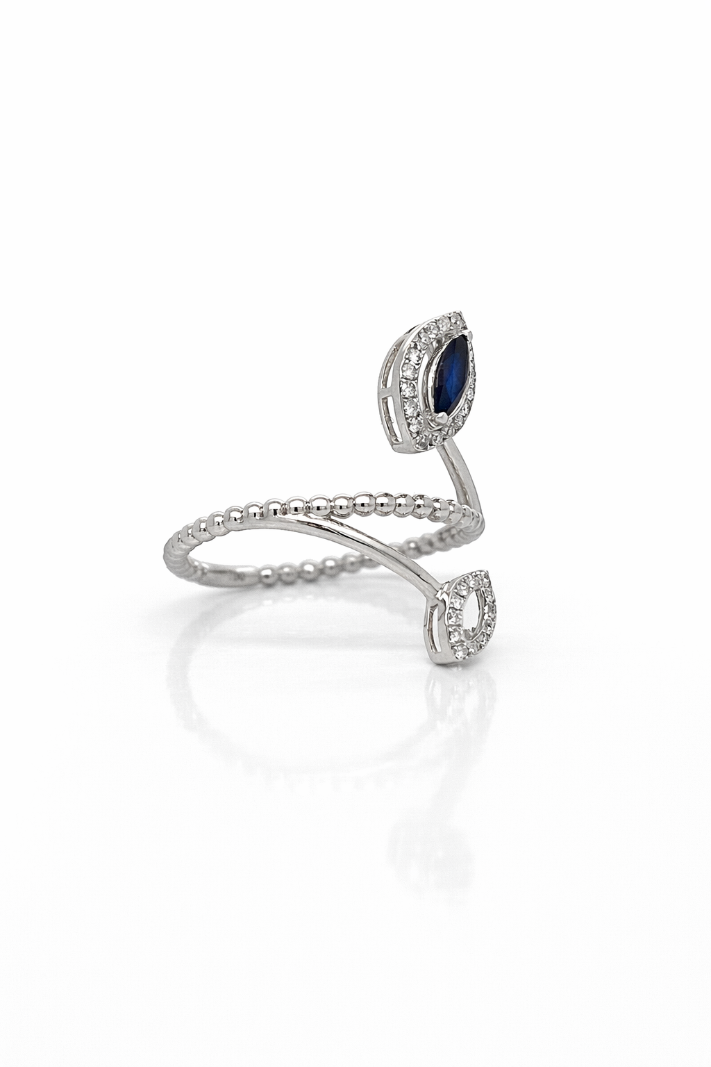 18ct White Gold Sapphire and Diamonds Leaf Motif Ring
