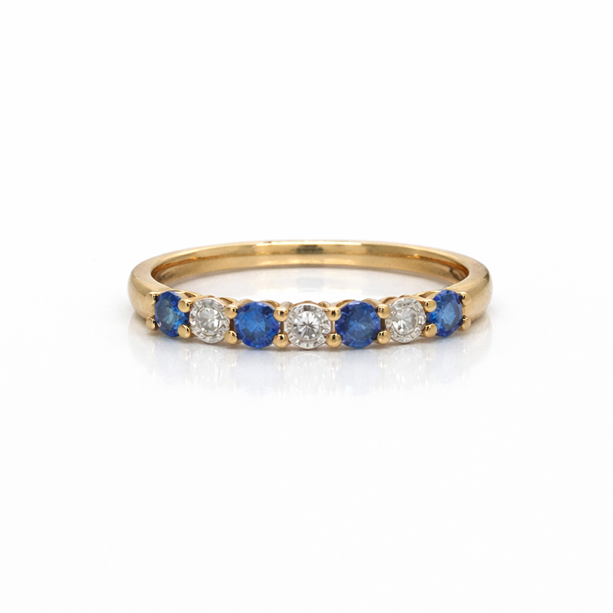 Sapphire and Diamond 7 Stone Yellow Gold Eternity Ring