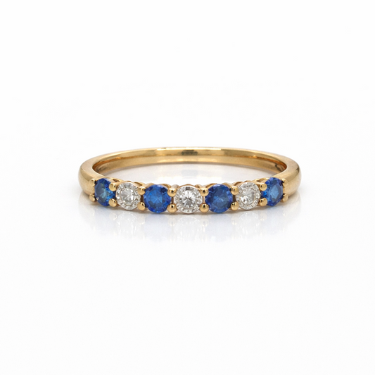 Sapphire and Diamond 7 Stone Yellow Gold Eternity Ring