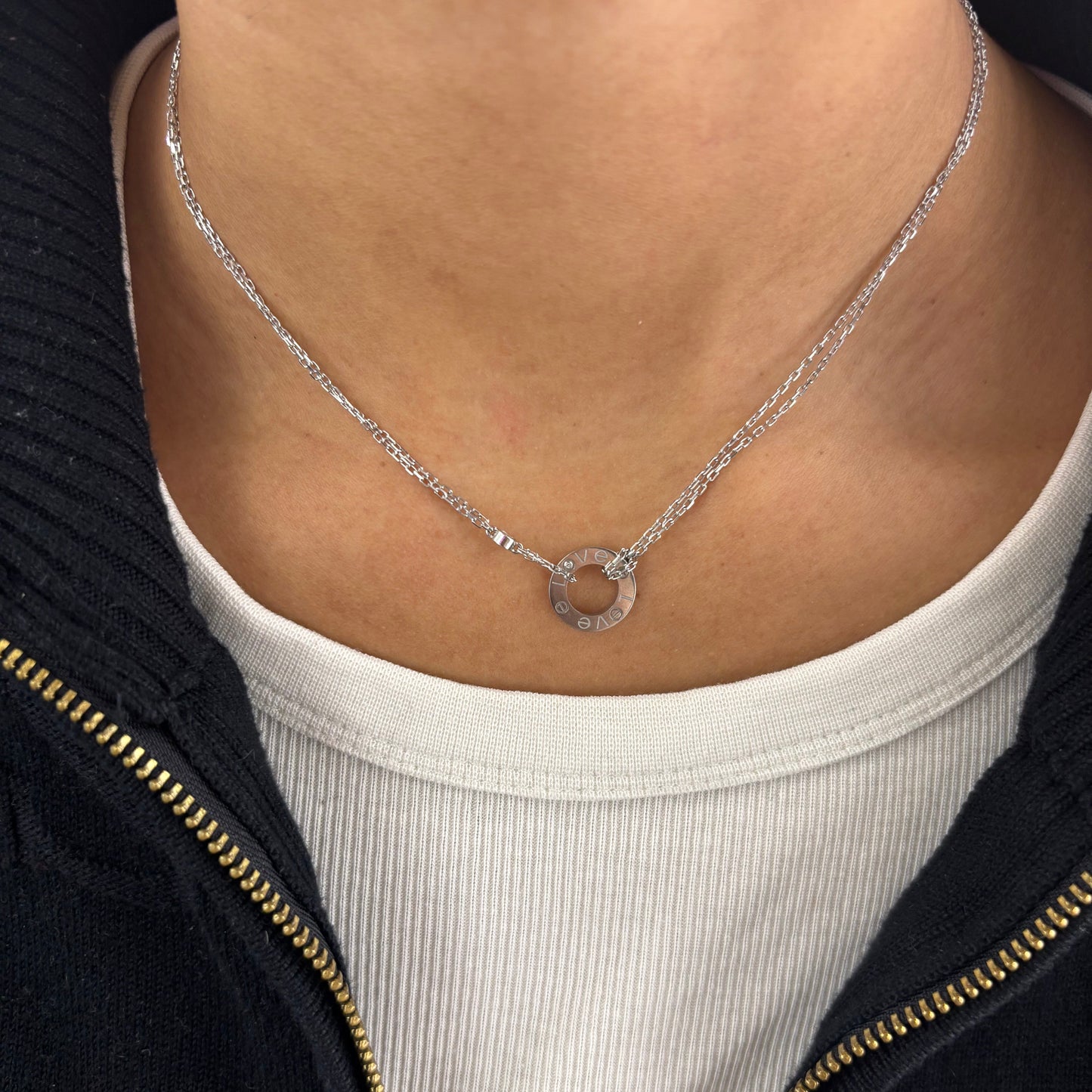 Cartier Love Pendant Necklace 2 Diamond 18ct White Gold Love Necklace