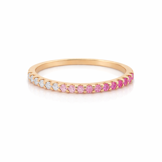 Ombré Multi Tone Pink Sapphire and Diamond Eternity Ring