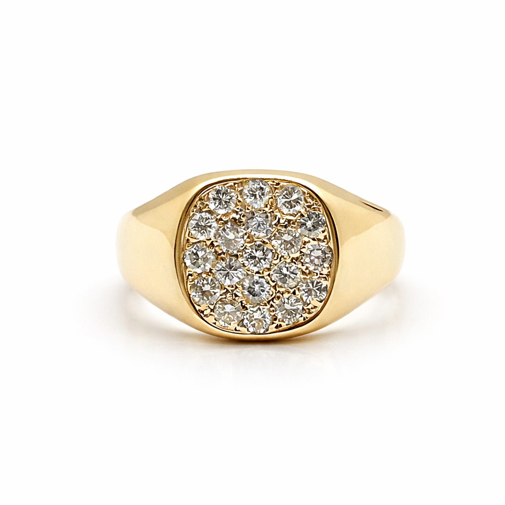 Made To Order 9ct Yellow Gold Signet Ring Pave Set Diamond