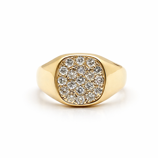 Made To Order 9ct Yellow Gold Signet Ring Pave Set Diamond
