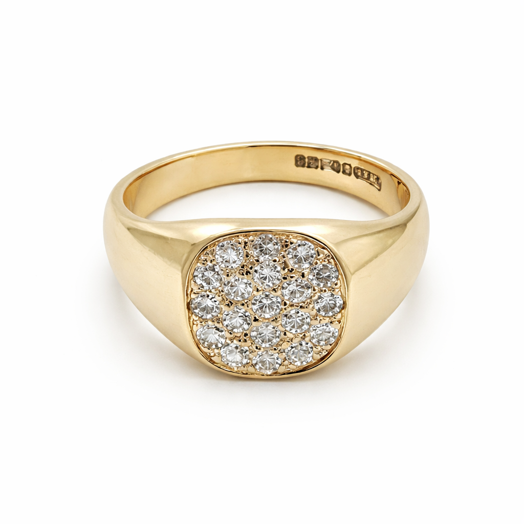 Made To Order 9ct Yellow Gold Signet Ring Pave Set Diamond