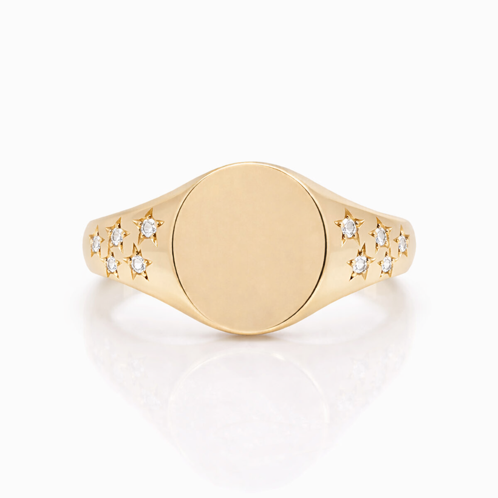 Made To Order 9ct Yellow Gold Signet Ring Star Set Diamond