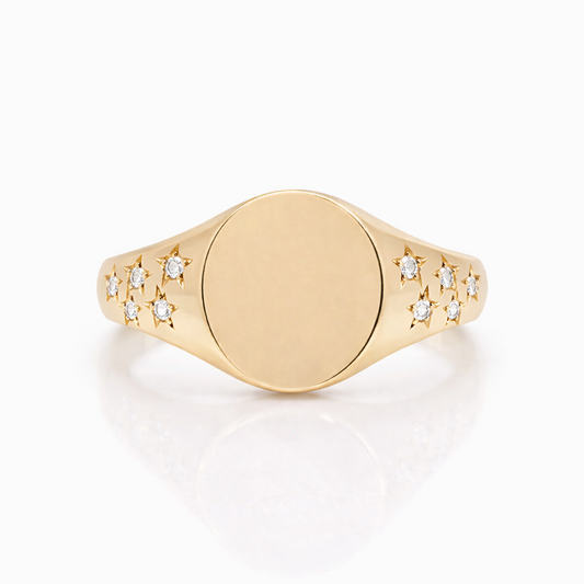 Made To Order 9ct Yellow Gold Signet Ring Star Set Diamond
