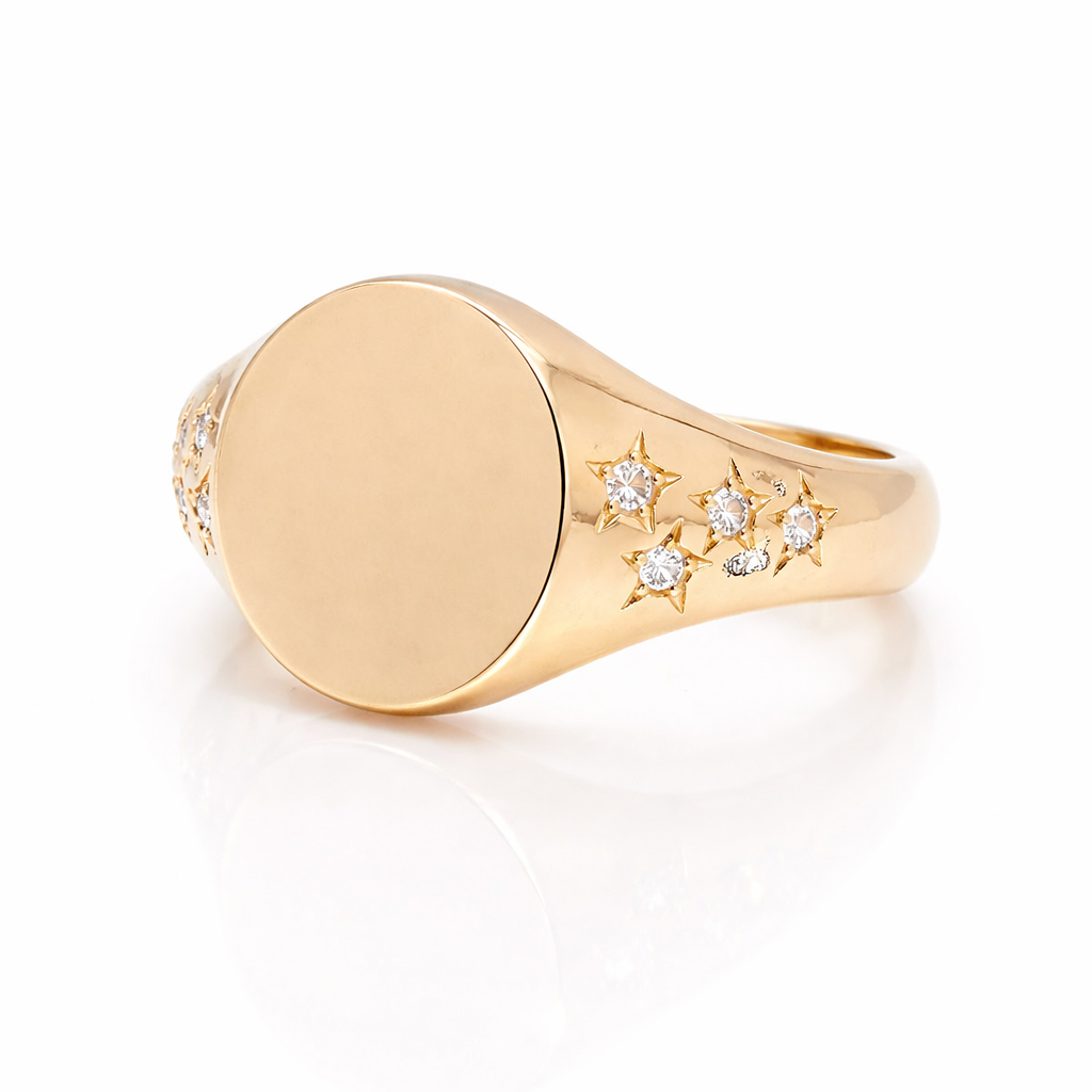 Made To Order 9ct Yellow Gold Signet Ring Star Set Diamond