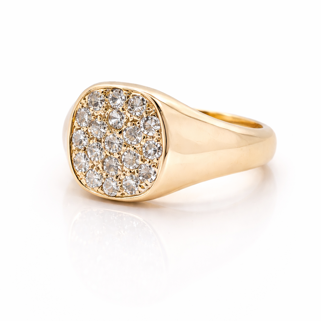 Made To Order 9ct Yellow Gold Signet Ring Pave Set Diamond