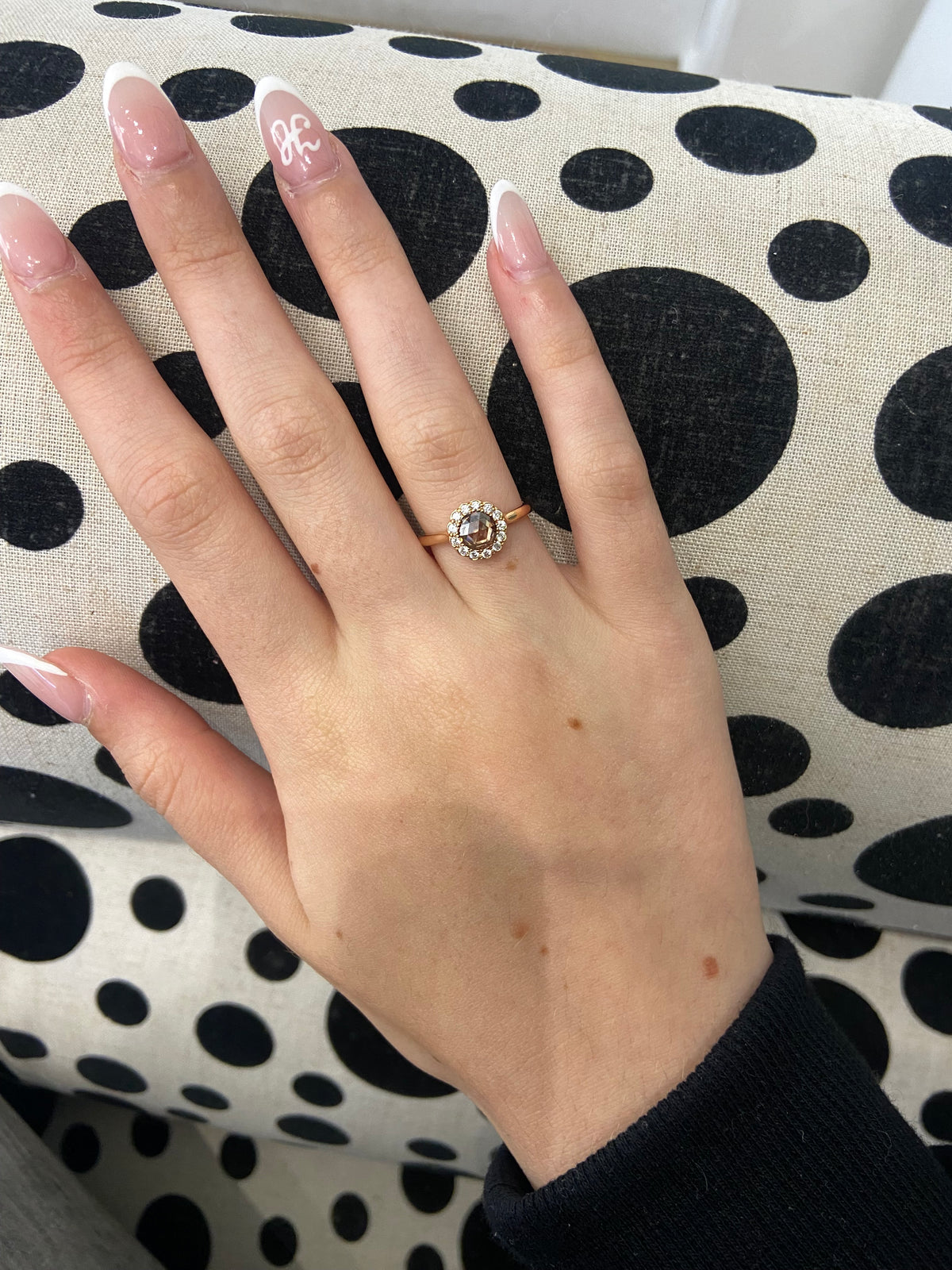 Zahr 0.95ct Rose Cut Brown Diamond Halo Ring 18ct Rose Gold