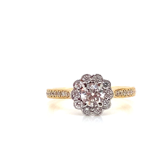 Round Brilliant Diamond Halo Scallop Set, 18ct Gold Engagement Ring