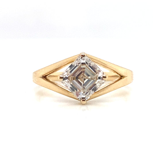 Asscher cut diamond 9ct Yellow gold split shoulder engagement ring