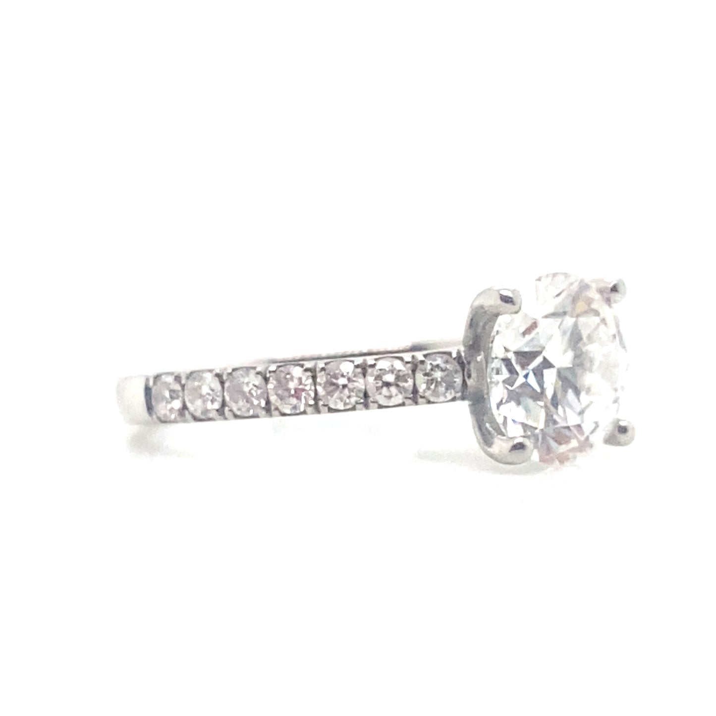 Platinum Lab Grown Round Brilliant Cut 2ct Solitaire Diamond Ring with Diamond Set Shoulders