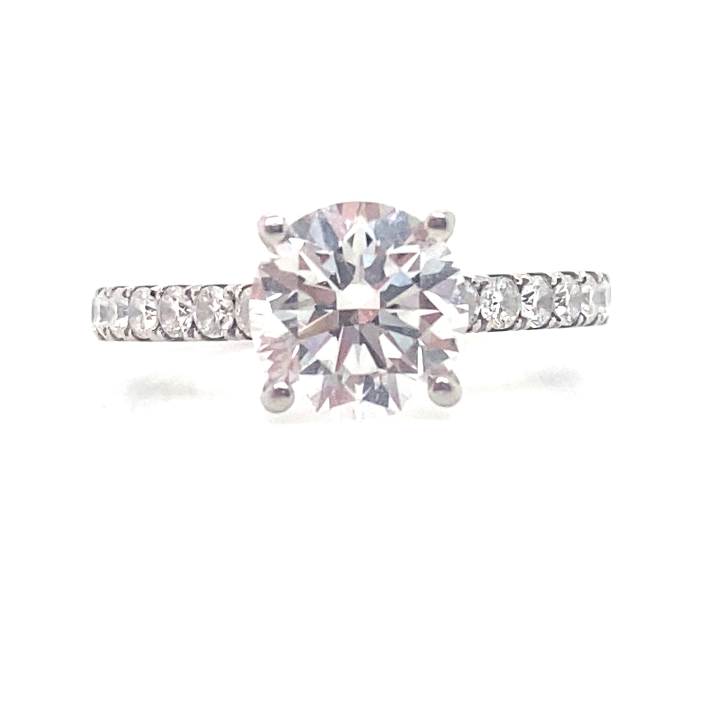 Platinum Lab Grown Round Brilliant Cut 2ct Solitaire Diamond Ring with Diamond Set Shoulders