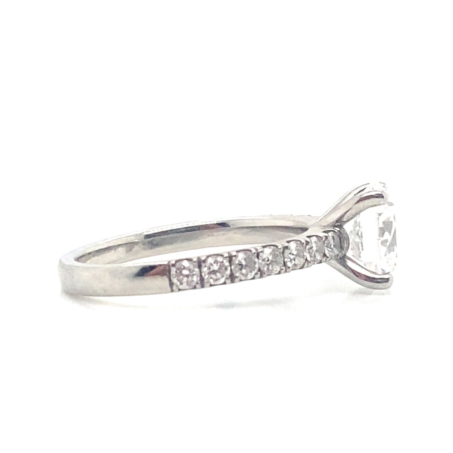 Platinum Lab Grown Round Brilliant Cut 2ct Solitaire Diamond Ring with Diamond Set Shoulders