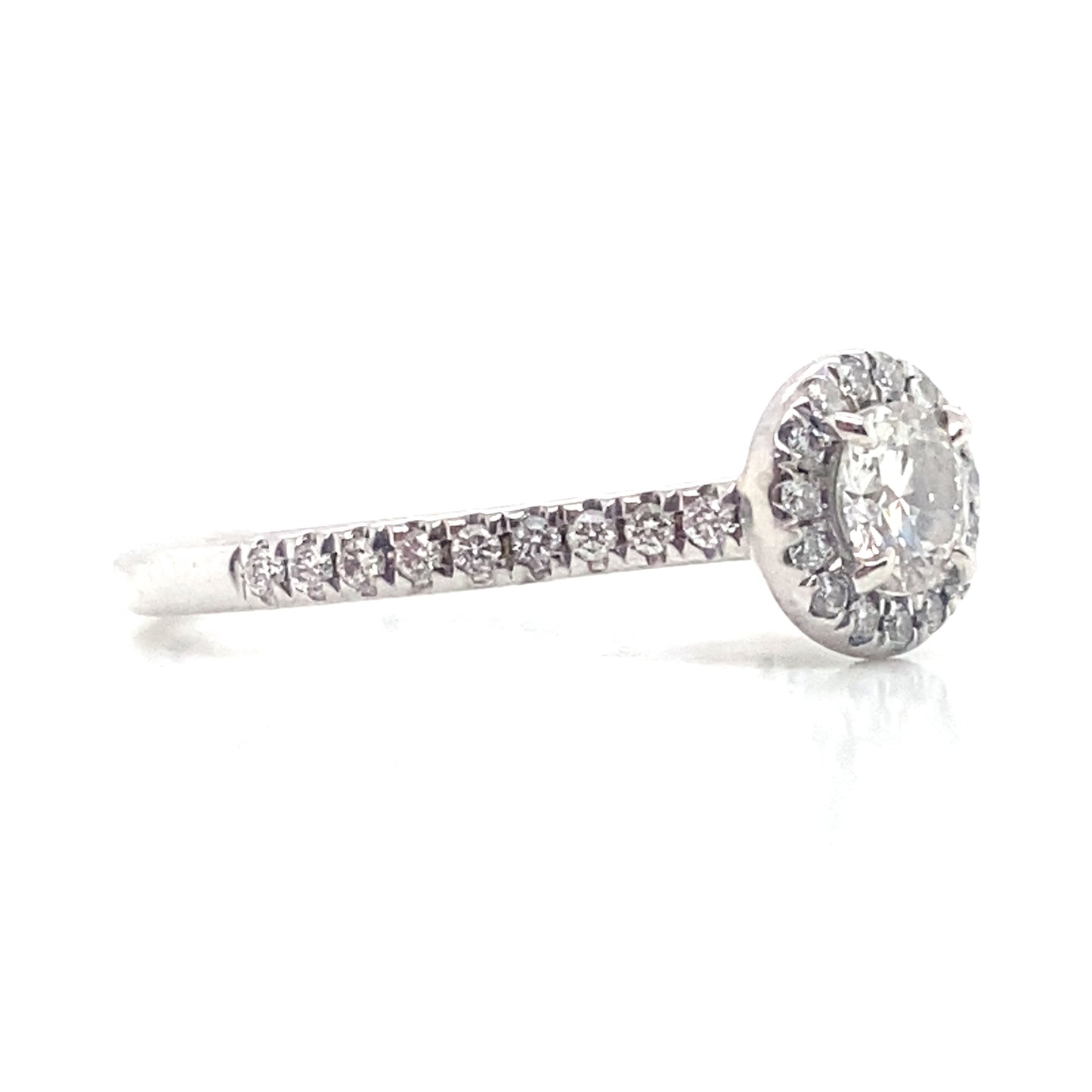 Platinum Halo Round Brilliant Cut Diamond Ring Size L