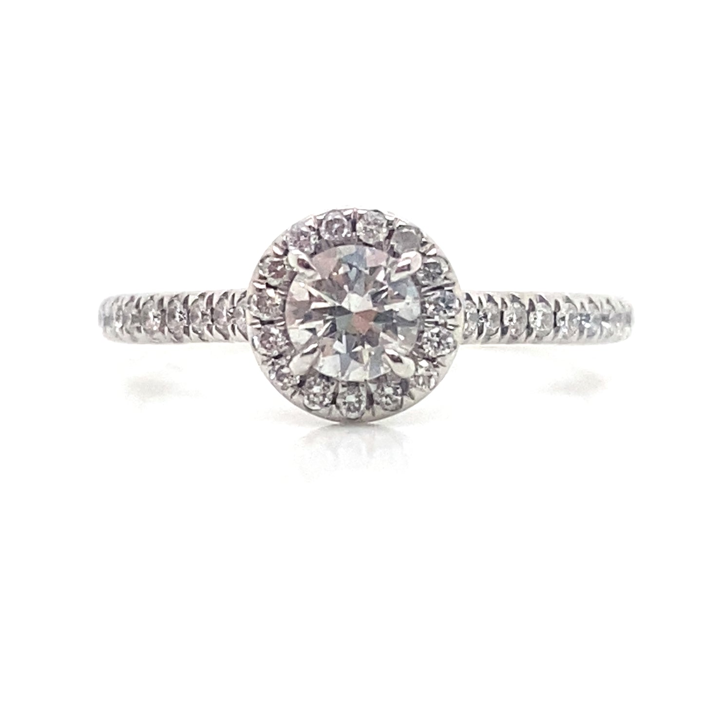 Platinum Halo Round Brilliant Cut Diamond Ring Size L