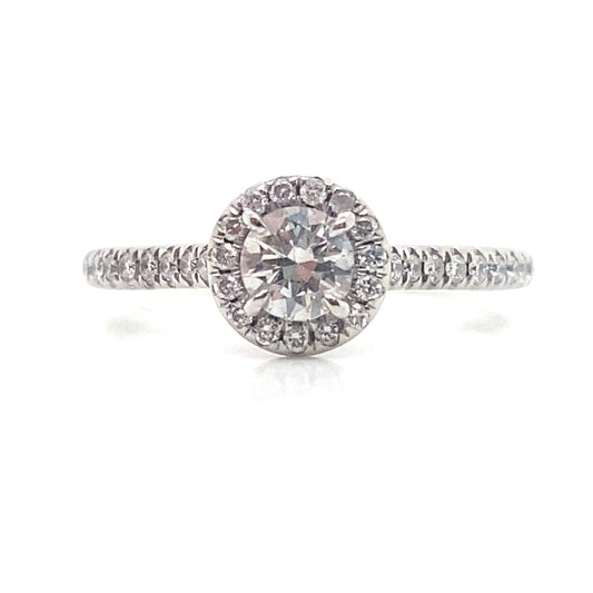 Platinum Halo Round Brilliant Cut Diamond Ring Size L