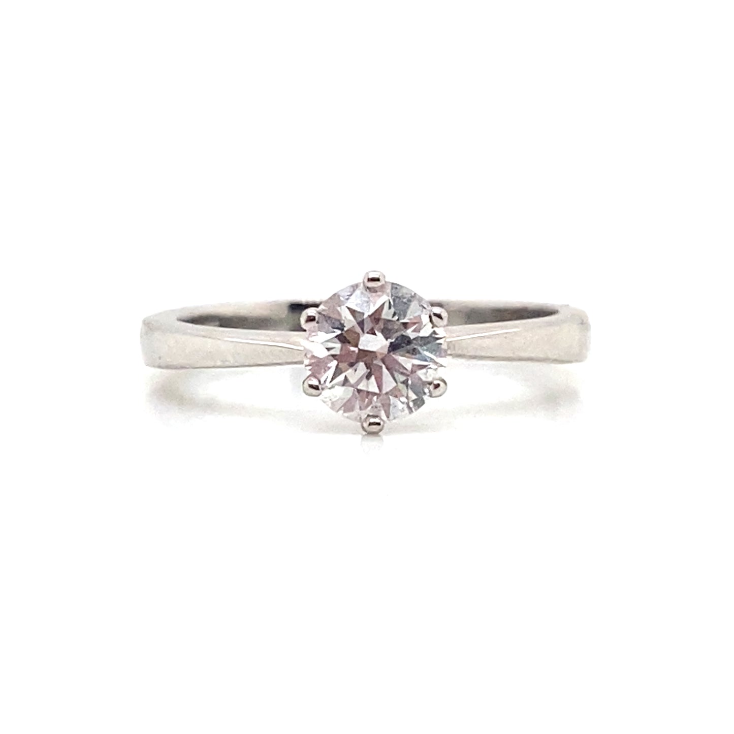 18ct White Gold Solitaire RB Natural Diamond 6 Claw Ring