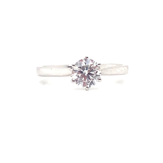 9ct White Gold 6 Claw Solitaire Round Brilliant Diamond Ring