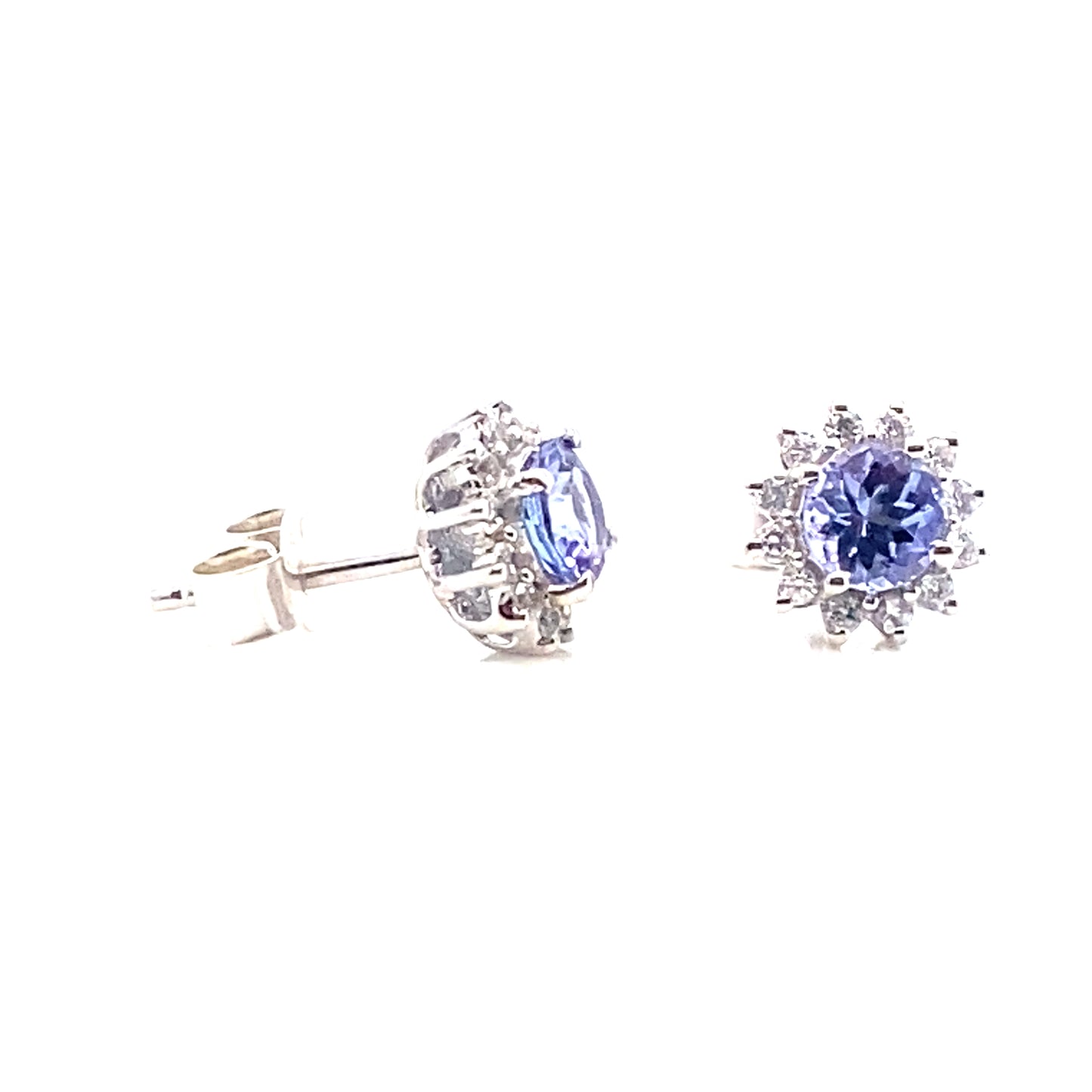 9ct White Gold Round Tanzanite and Diamond Halo Stud Earrings