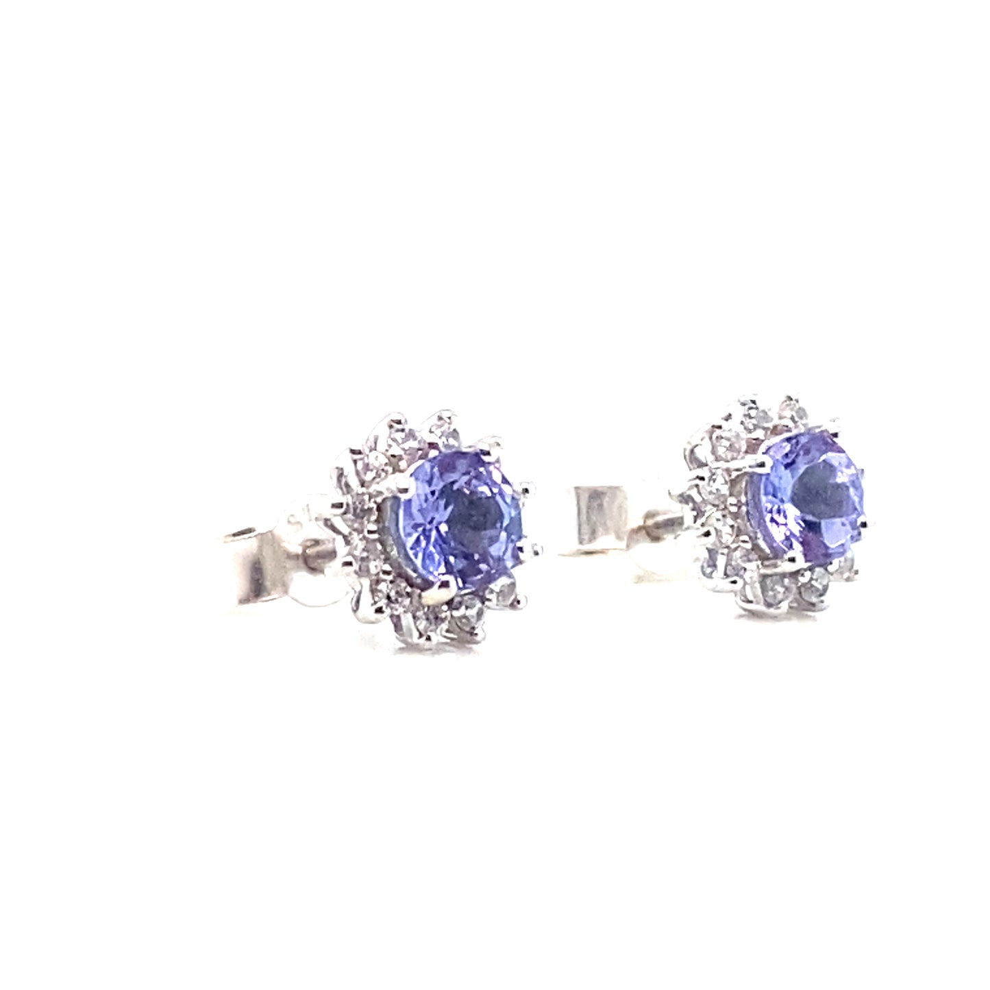 9ct White Gold Round Tanzanite and Diamond Halo Stud Earrings