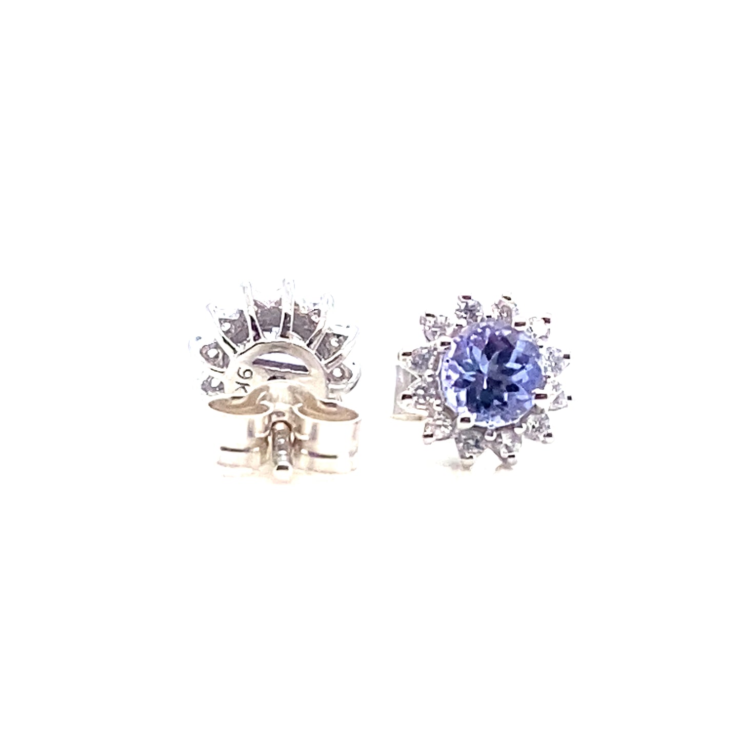 9ct White Gold Round Tanzanite and Diamond Halo Stud Earrings