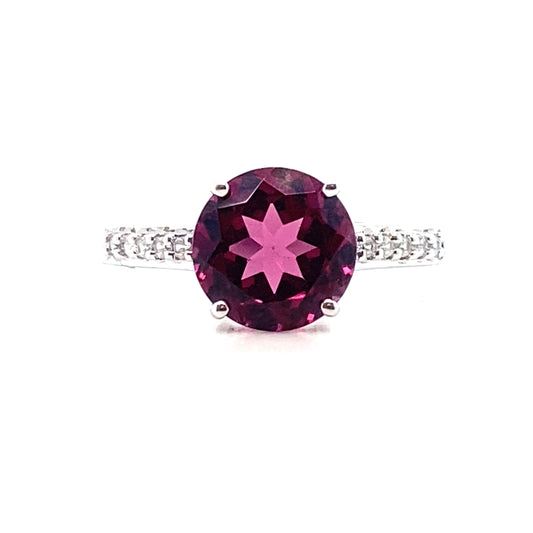 9ct White Gold Rhodolite Garnet Brilliant Cut Diamond Ring