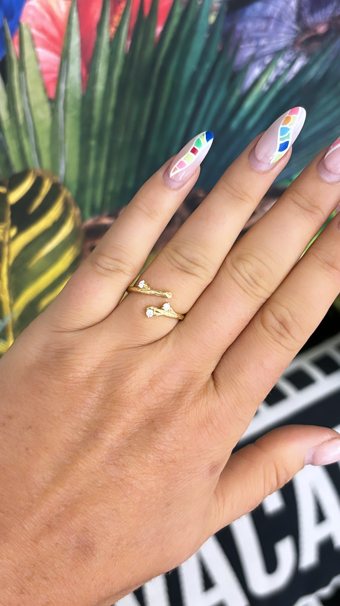 Diamond and 14ct Gold Natural Bark Detail Open Ring