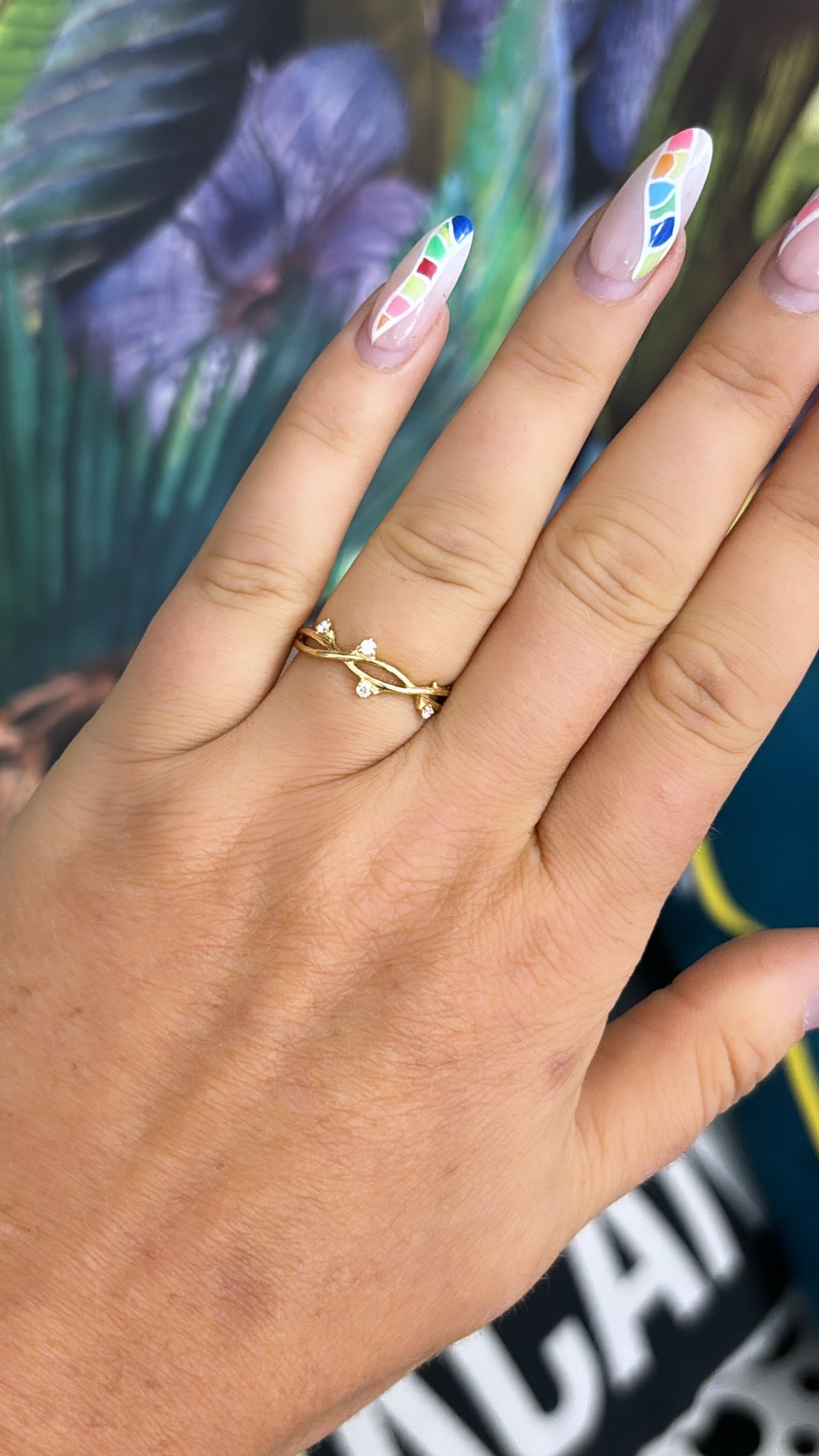 Diamond and 14ct Gold Natural Bark Detail Ring