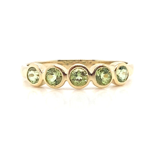9ct Yellow Gold Round Cut Peridot 5 stone Ring