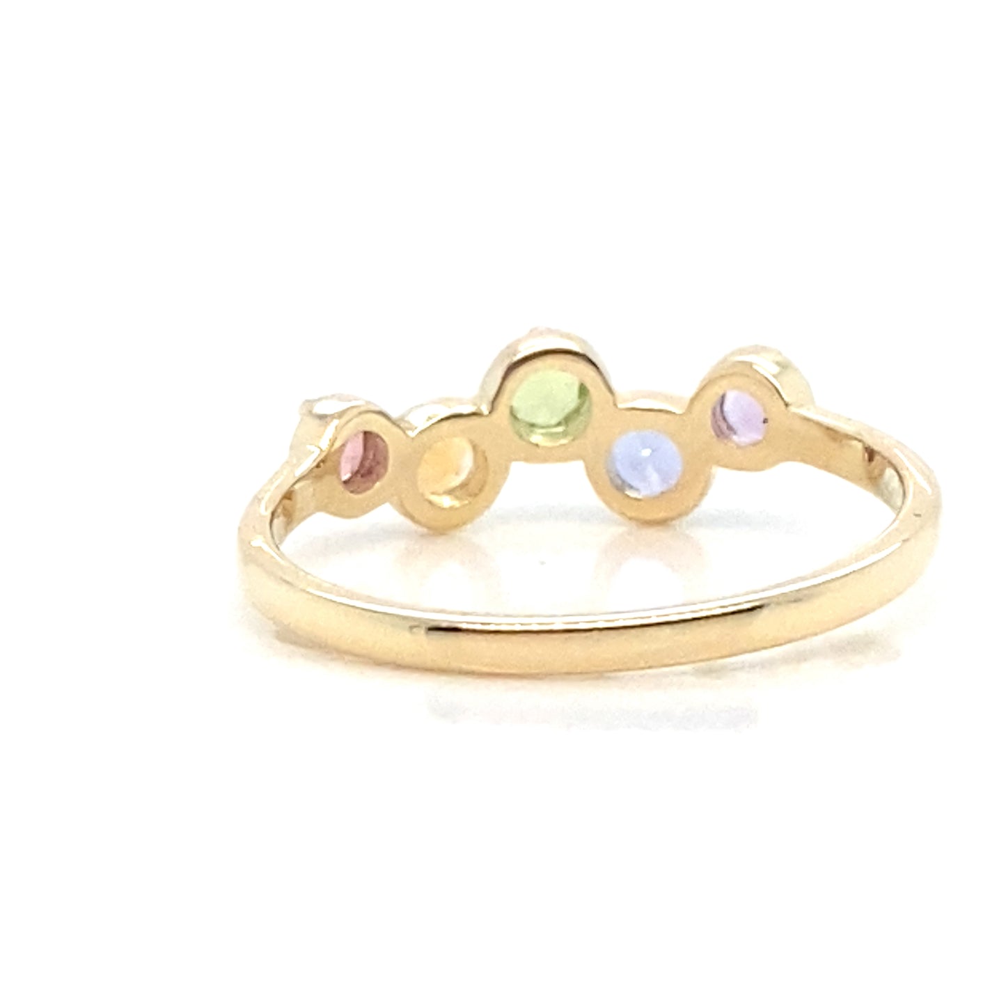 5 Stone Multicoloured Semi Precious Stone Yellow Gold Ring
