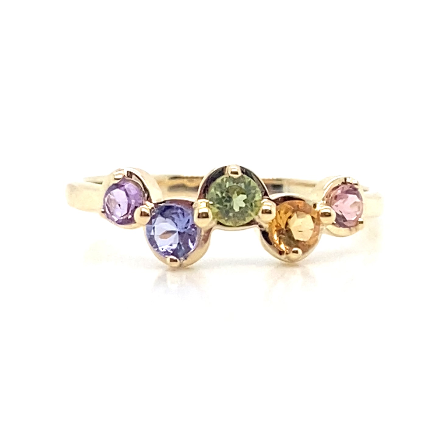 5 Stone Multicoloured Semi Precious Stone Yellow Gold Ring