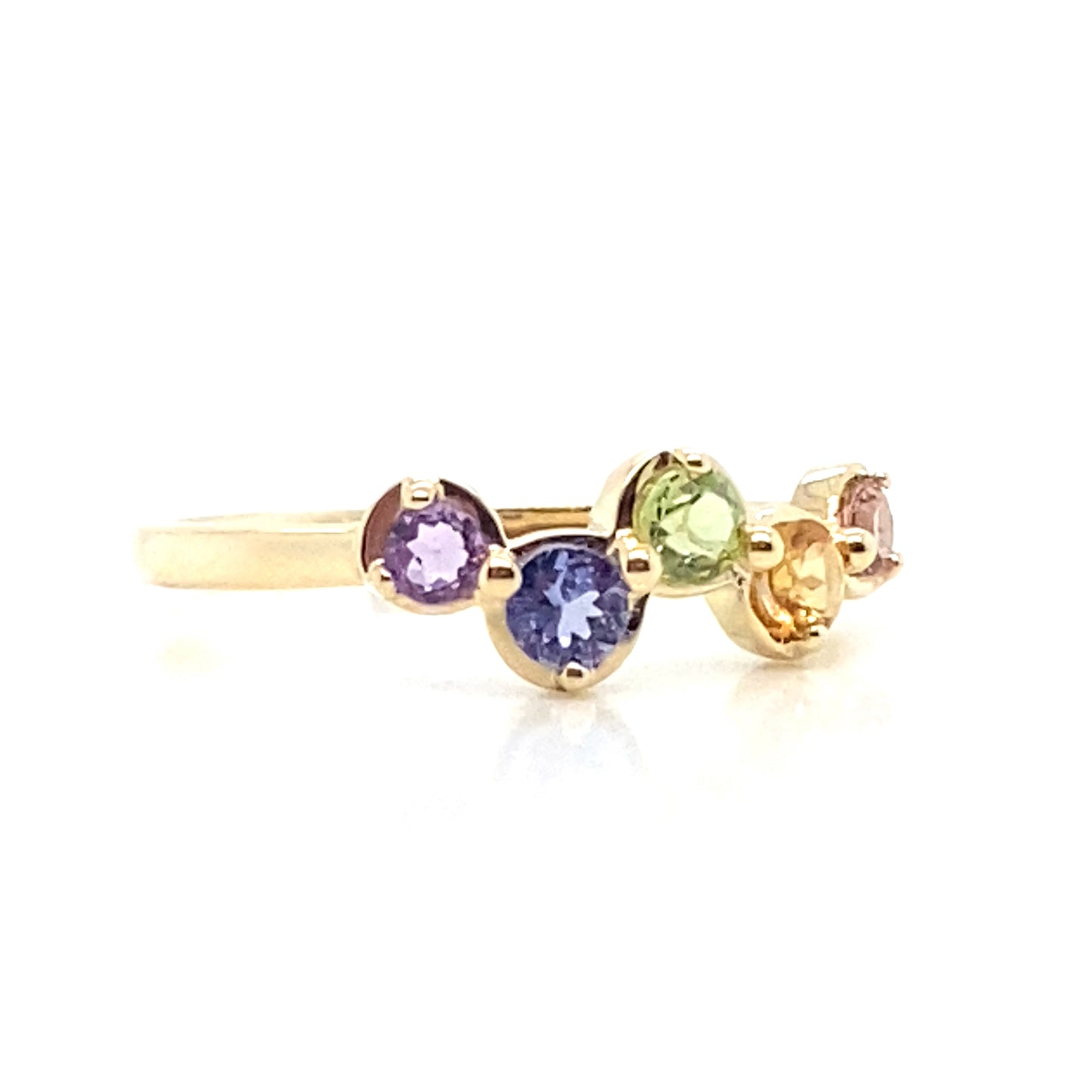 5 Stone Multicoloured Semi Precious Stone Yellow Gold Ring