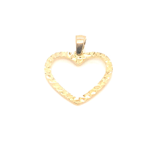 Yellow Gold Diamond Cut Textured Heart Pendant