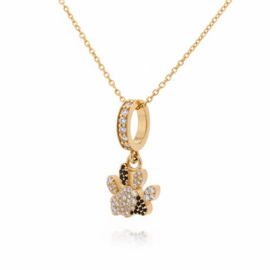 Bespoke Pet Paw Diamond Set "Lucky" Pendant Necklace in 18ct Yellow Gold Adjustable 18" to 16" Necklace