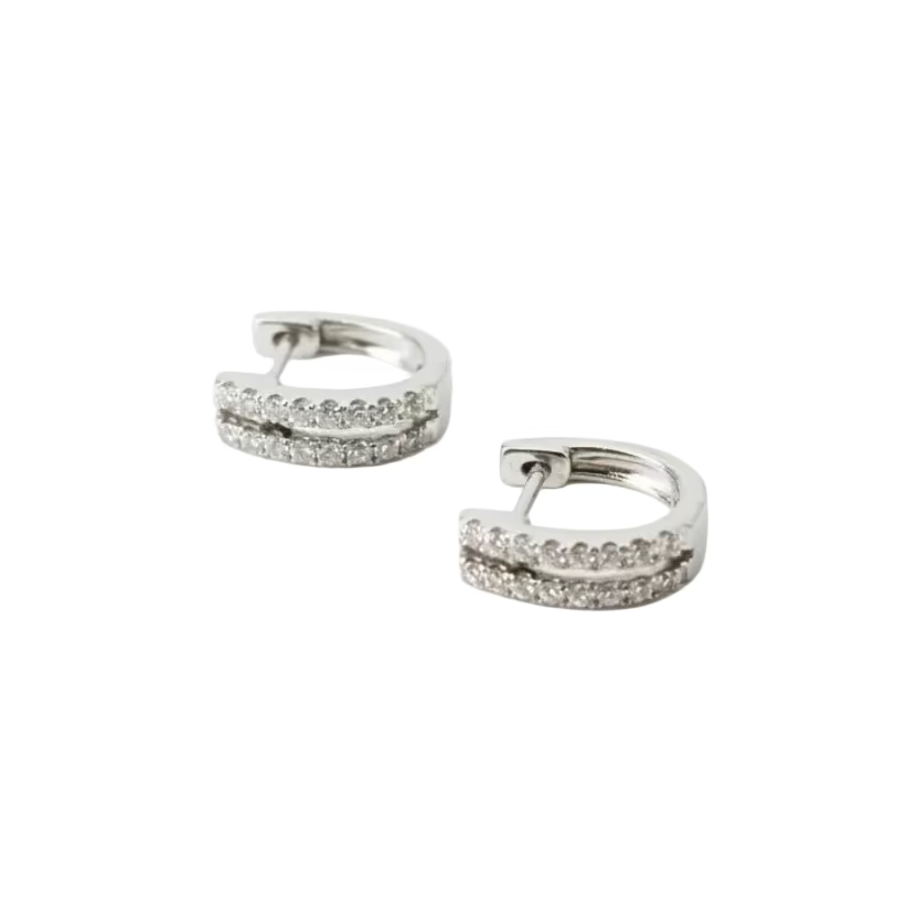 9ct white gold Double Row Diamond Hinged Hoop Huggie Earrings