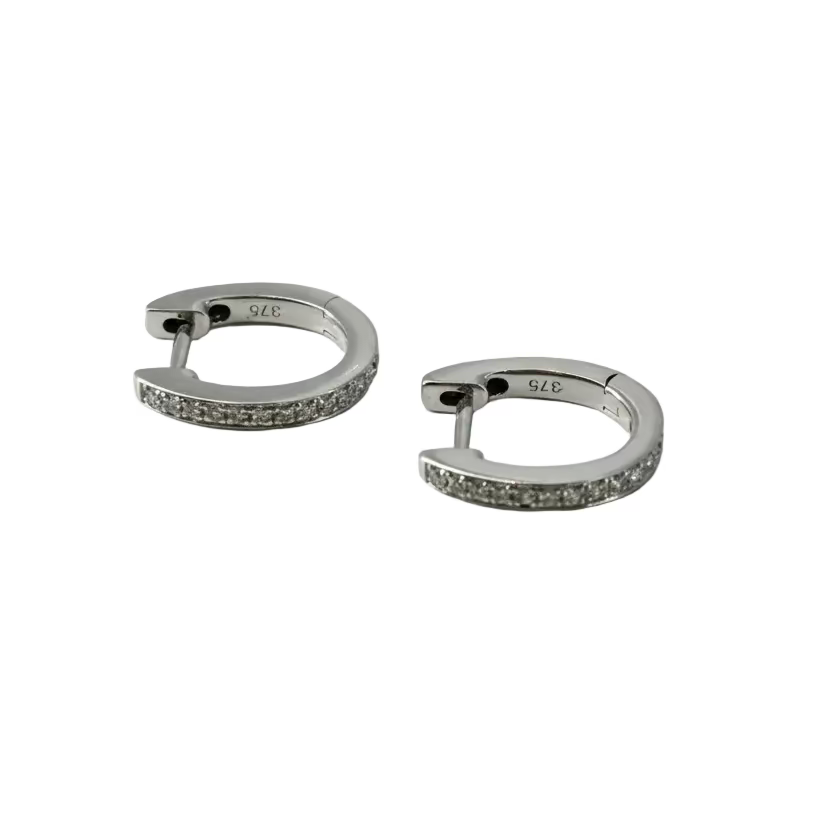 9ct White Gold 24 Round Brilliant Diamonds 0.10ct Huggie Small Hoops