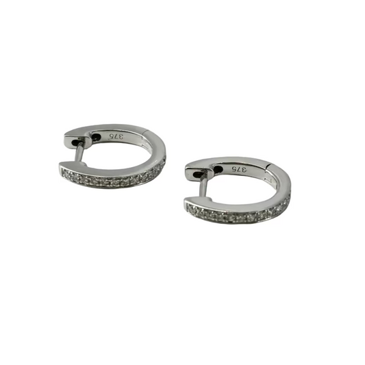 9ct White Gold 24 Round Brilliant Diamonds 0.10ct Huggie Small Hoops