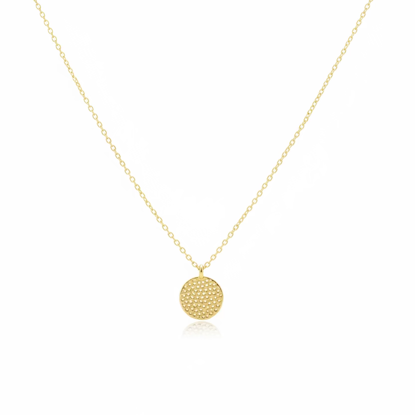 Goldplated sterling silver textured disc necklace