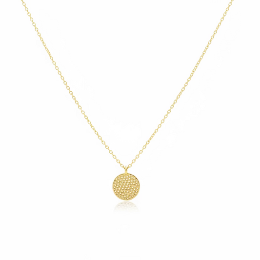 Goldplated sterling silver textured disc necklace