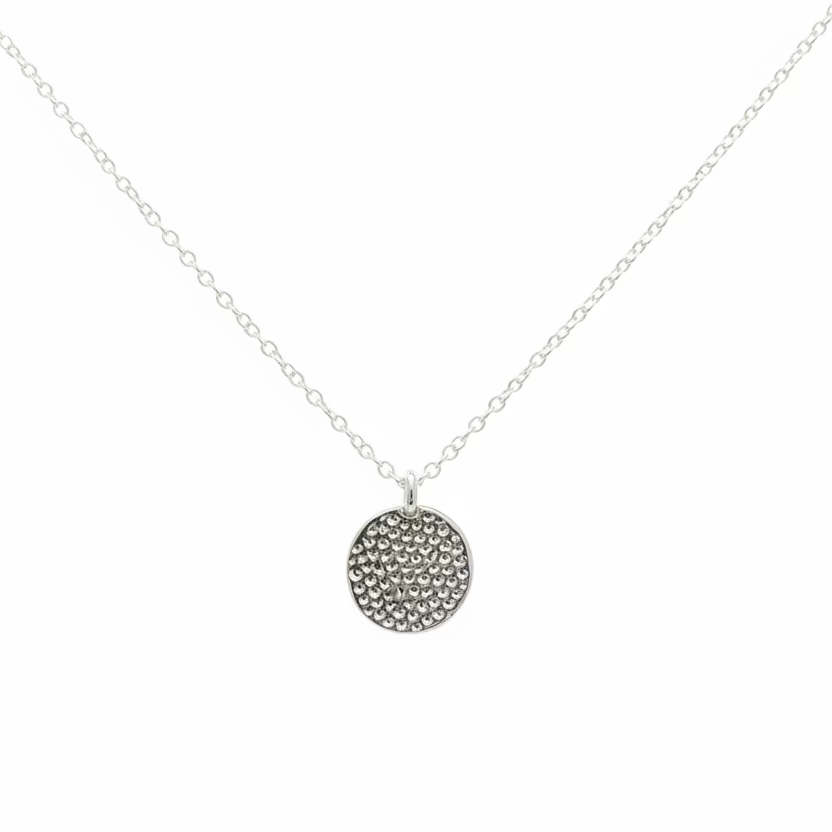 Sterling silver textured disc necklace