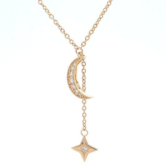 Bespoke Moon And Star Diamond Pendant Necklace in 18ct Yellow Gold Adjustable 20", 18" And 16"