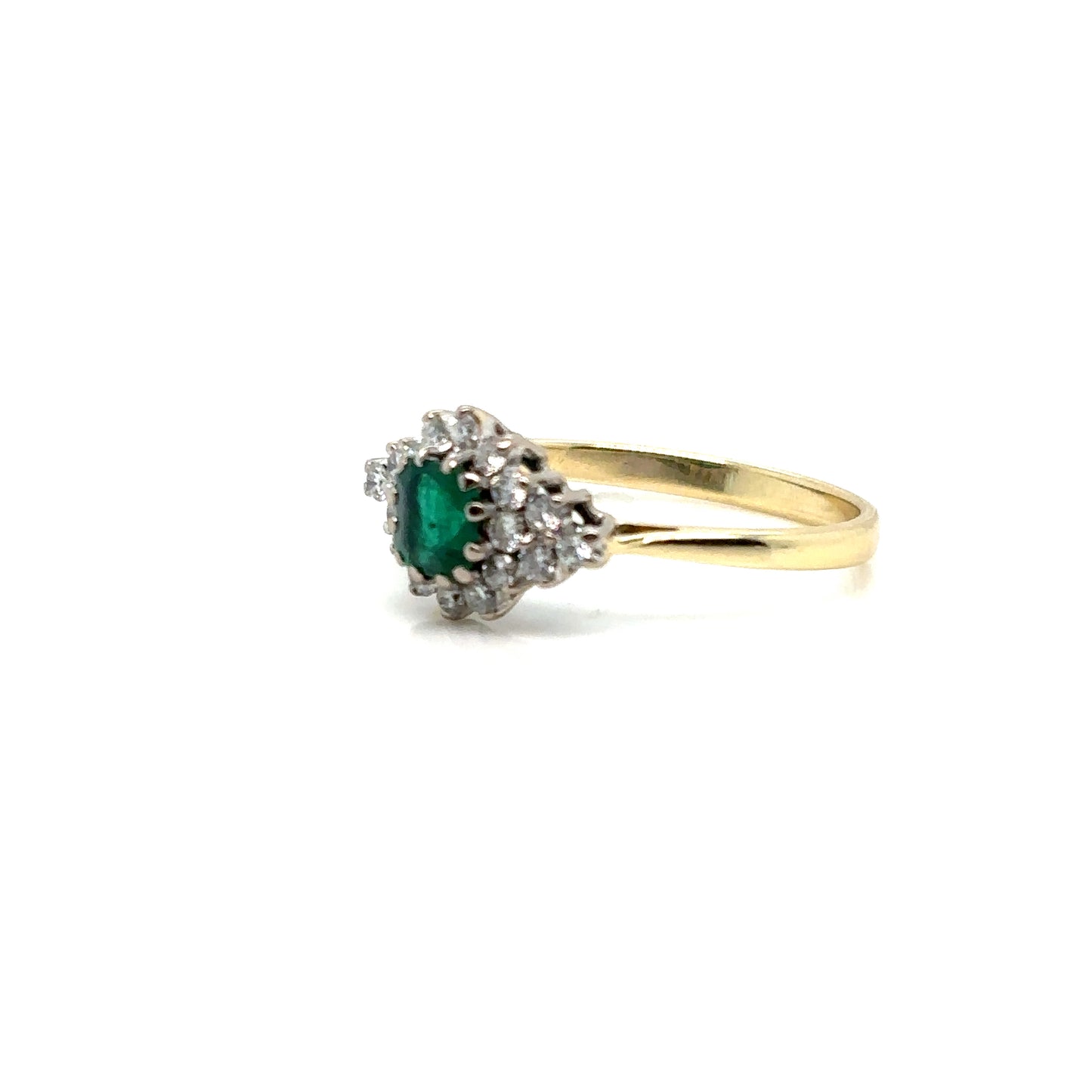 Vintage Emerald Cut Emerald & Diamond Cluster Ring, in 18ct Yellow Gold