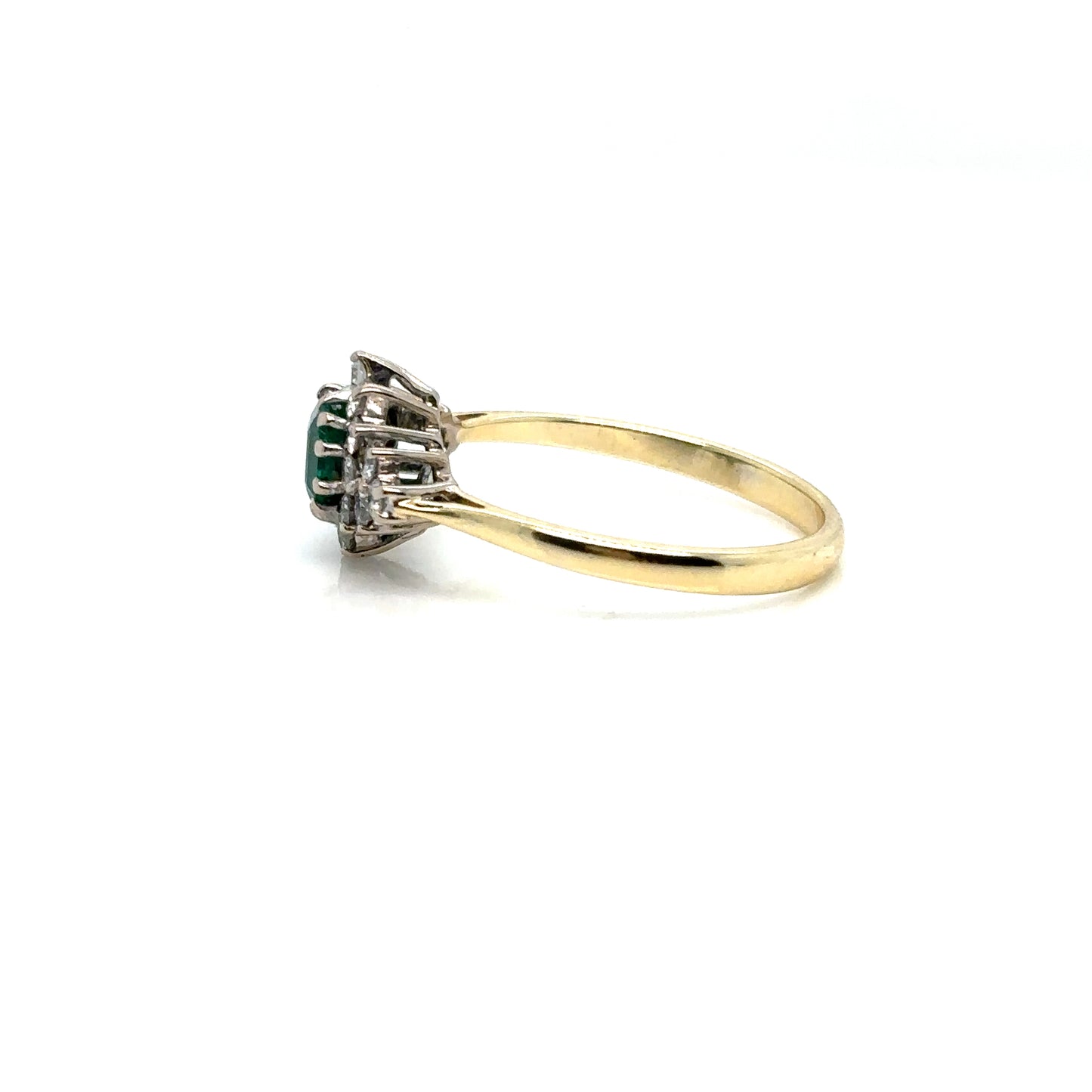 Vintage Emerald Cut Emerald & Diamond Cluster Ring, in 18ct Yellow Gold