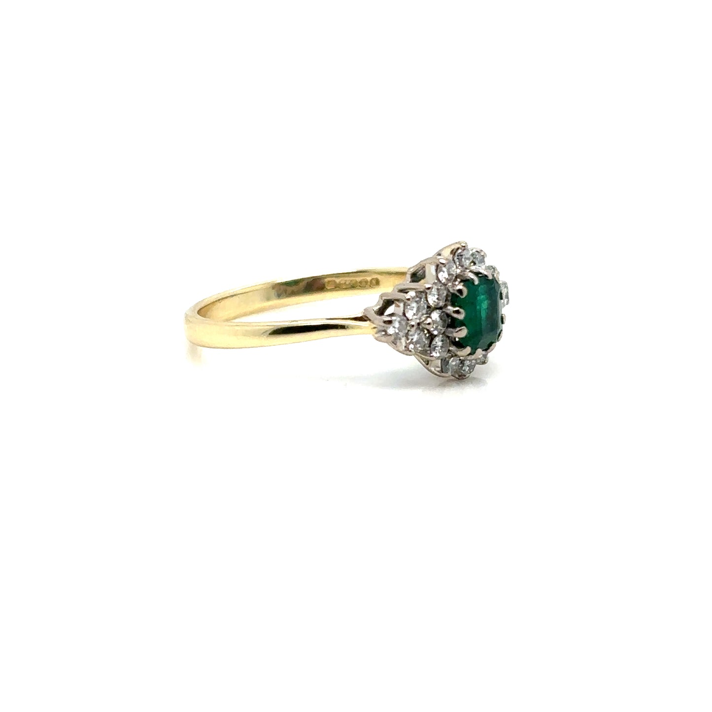 Vintage Emerald Cut Emerald & Diamond Cluster Ring, in 18ct Yellow Gold