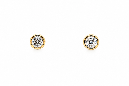 18ct Yellow Gold Rubover Bezel Set 0.40ct Round Brilliant Diamond Earrings