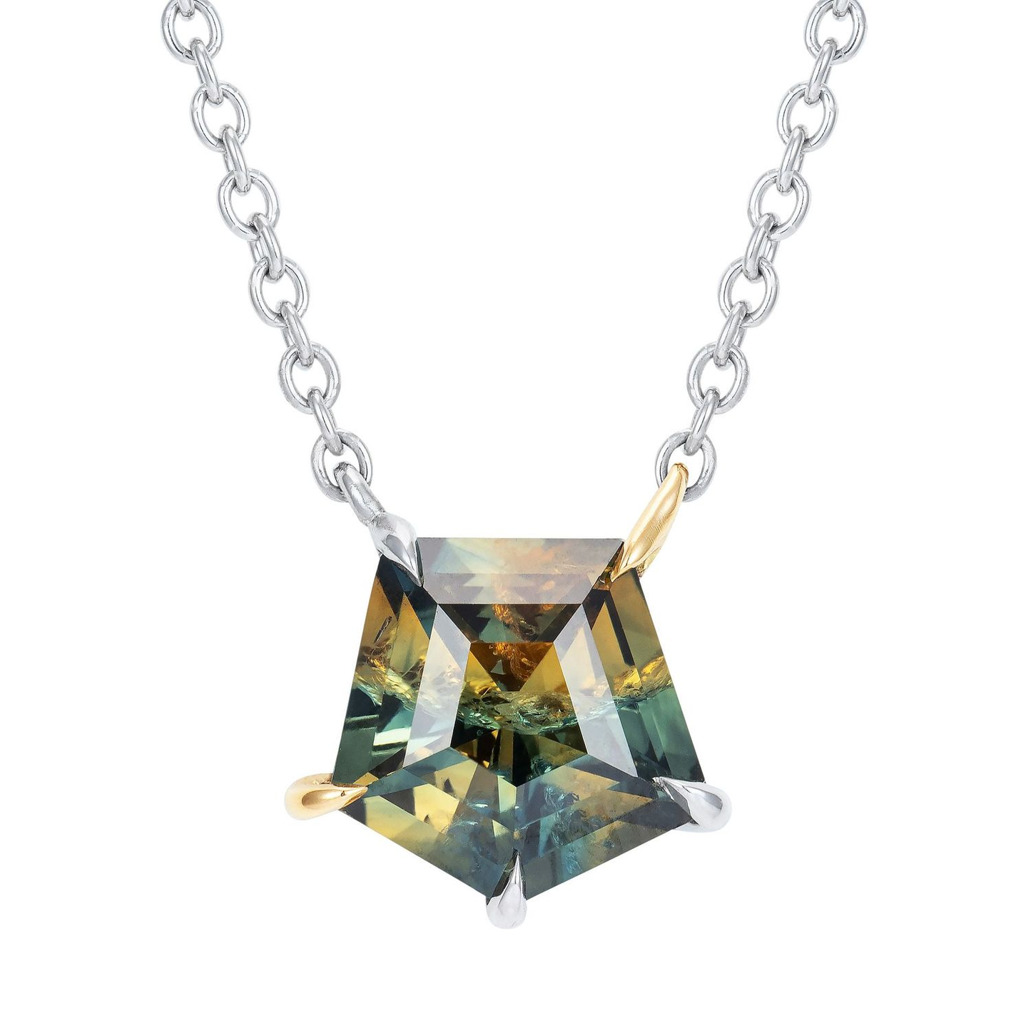 Five Sided Bi-colour Sapphire Pendant Platinum 18ct Yellow Gold