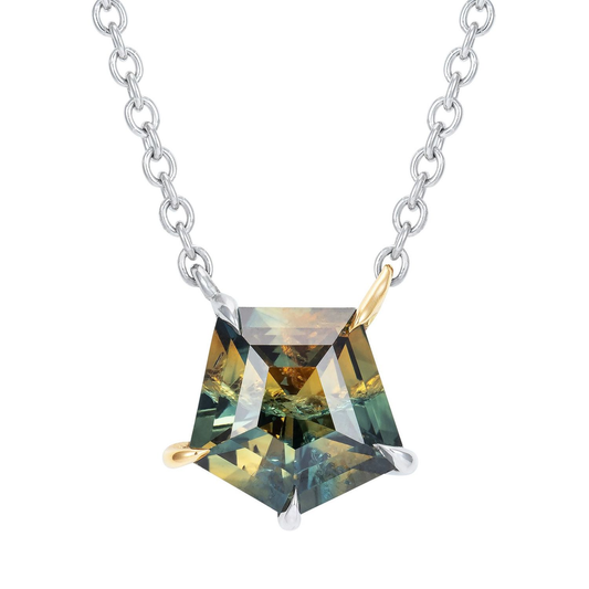 Five Sided Bi-colour Sapphire Pendant Platinum 18ct Yellow Gold